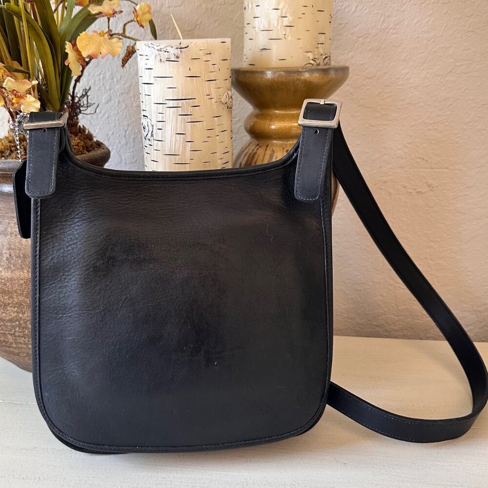 RESTORED Coach Vintage Black Leather Slim Hippie Flap Crossbody in EVC